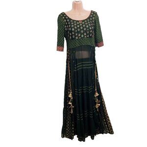 Karishma Embroidered Women’s Kurta Maxi Dress Women Size 10 Green